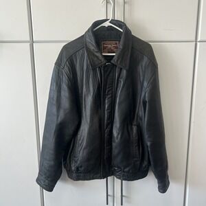 American Classics Colebrook Black Leather Bomber Jacket XL Quilted Lining Zip Up